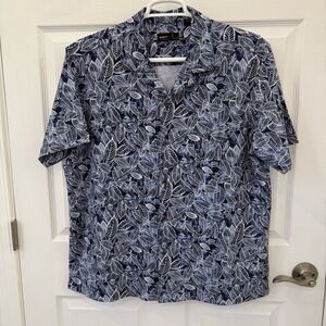 Quieti Shirt Mens Extra Large Blue Hawaiian Leaf Print‎ Short Sleeve Button Up